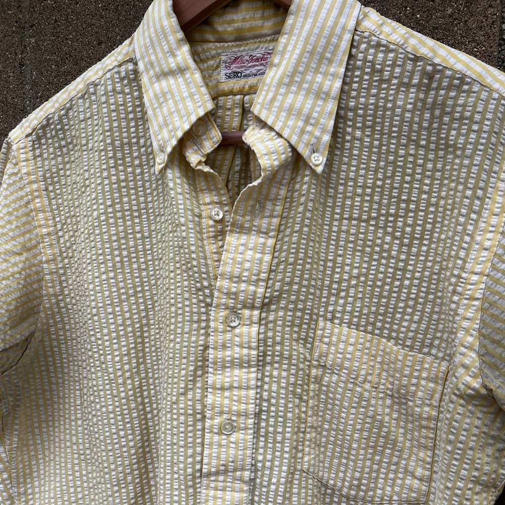 VINTAGE Mille Touche Yellow Seersucker Short Sleeve Shirt - Picture 2 of 3